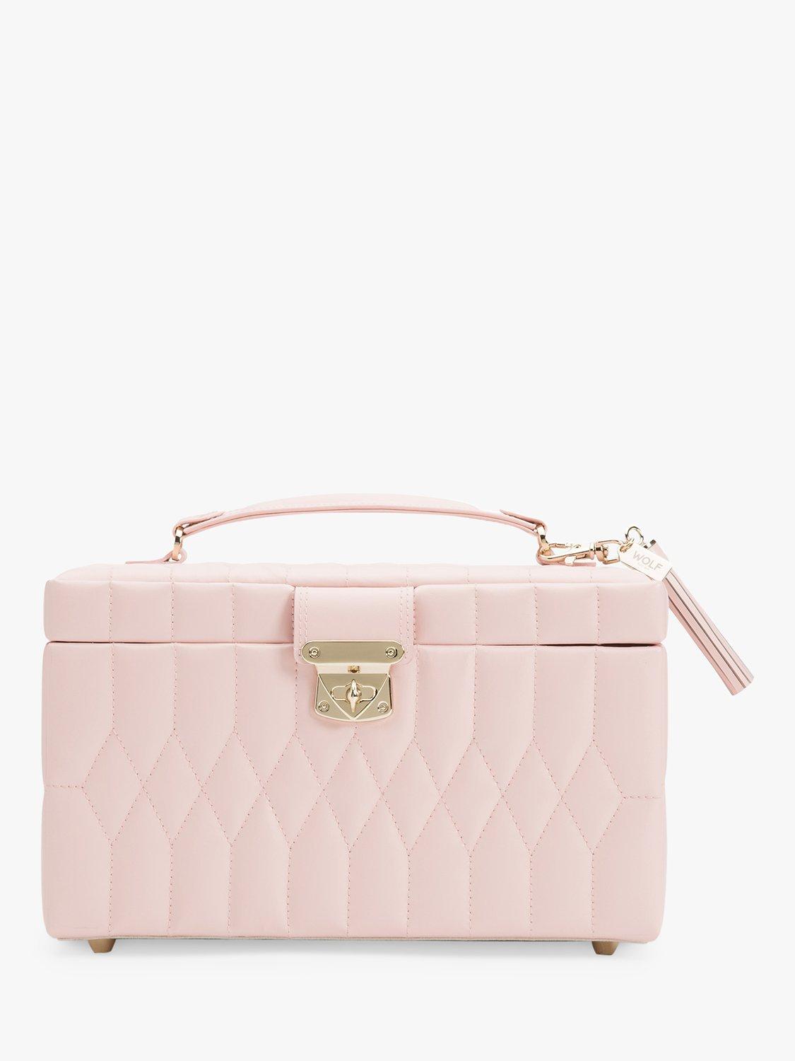 Wolf Caroline Medium Leather Jewellery Case, Rose Quartz