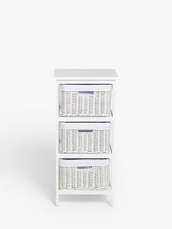 John Lewis Rattan 3 Drawer Unit - view 2, White