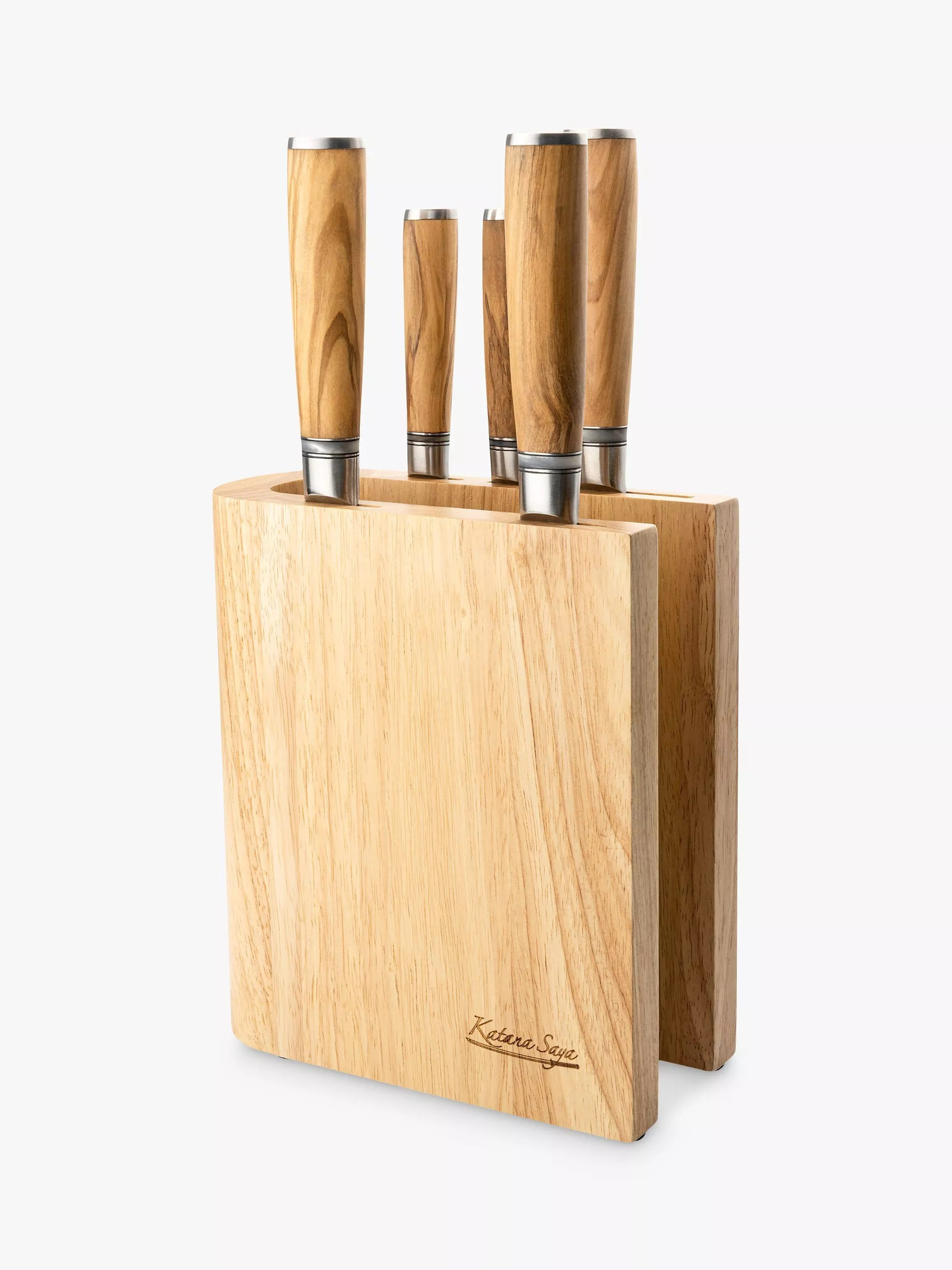 Katana Saya Filled Olive Wood Kitchen Knife Block Set 6 Piece