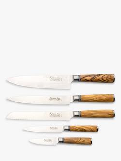 Katana Saya Filled Olive Wood Kitchen Knife Block Set, 6 Piece - view 2, Natural/Silver