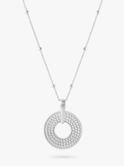LARNAUTI Beaded Open Disc Pendant Necklace, Silver