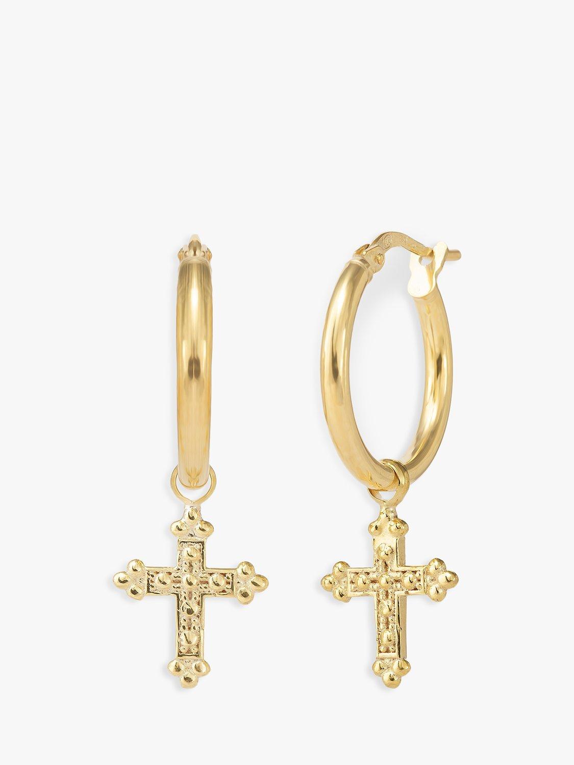 Product image 1 of 3, which shows LARNAUTI Beaded Cross Charm Hoop Earrings, Gold