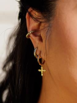 LARNAUTI Beaded Cross Charm Hoop Earrings, Gold - view 2, Gold