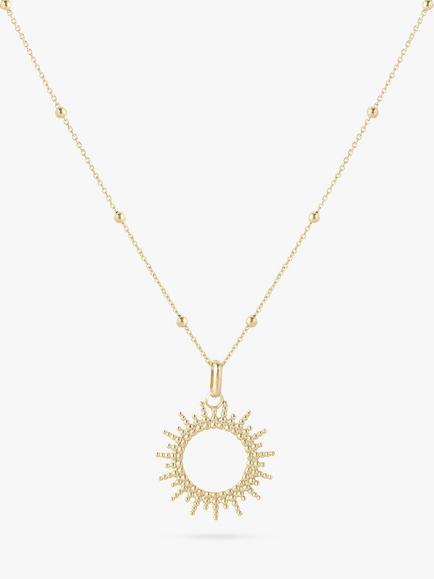 LARNAUTI Beaded Chain Sunburst Pendant Necklace, Gold, Gold