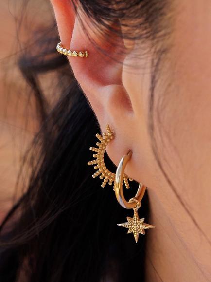 LARNAUTI North Star Charm Hoop Earrings, Gold - view 2, Gold