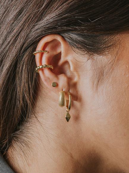 LARNAUTI Pyramid Charm Hoop Earrings, Gold - view 2, Gold