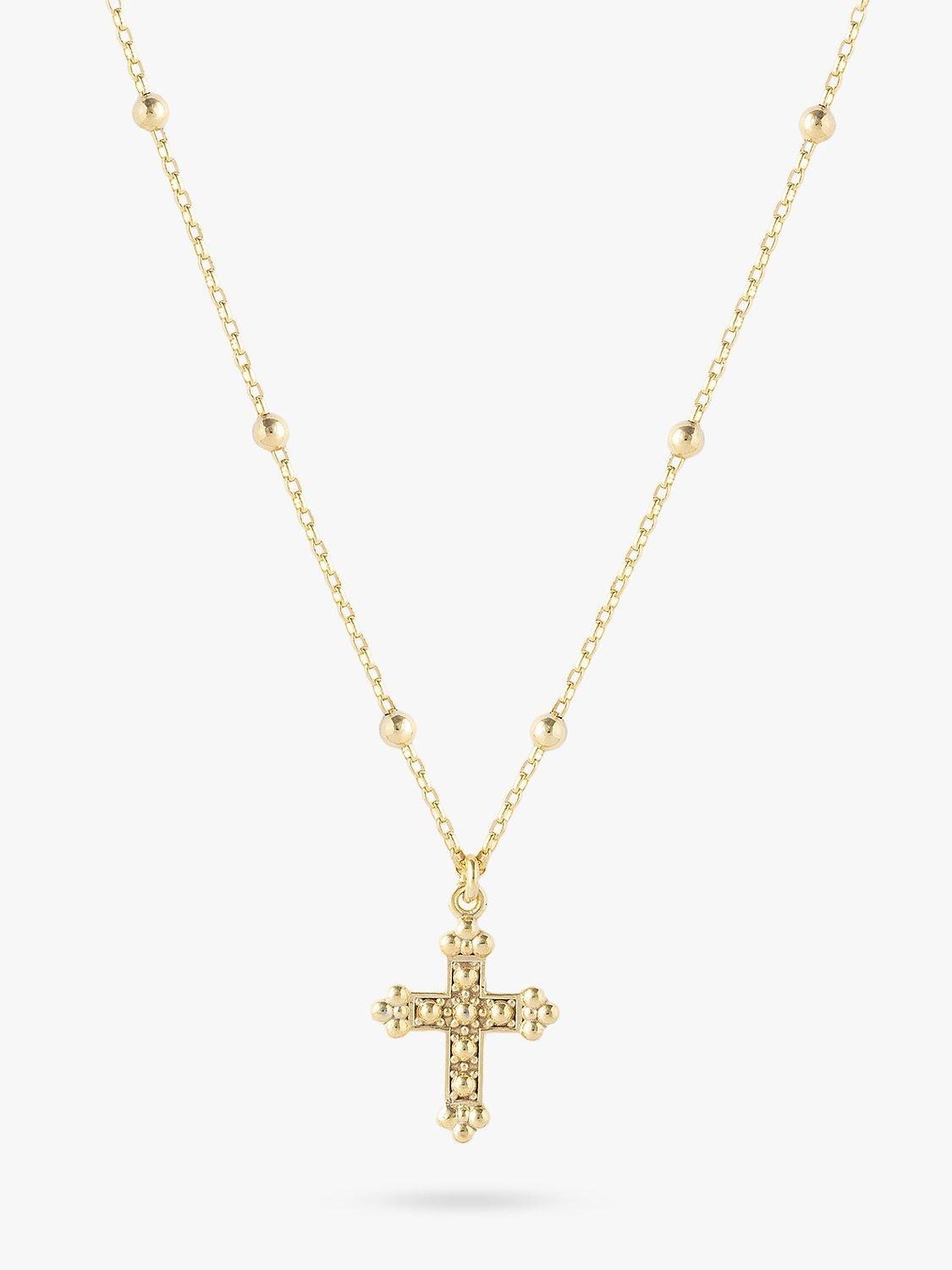 Product image 1 of 3, which shows LARNAUTI Beaded Chain Cross Pendant Necklace, Gold