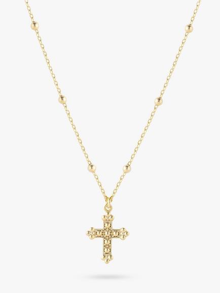 LARNAUTI Beaded Chain Cross Pendant Necklace, Gold, Gold