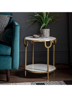 Gallery Direct Stanford Marble Side Table, White/Brushed Brass, White/Brushed Brass