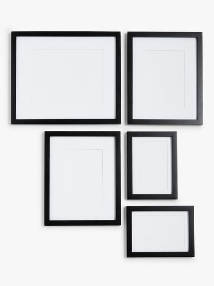 John Lewis Gallery Set Multi-aperture Wood Photo Frames & Mounts, 5 Photo, Black, Black