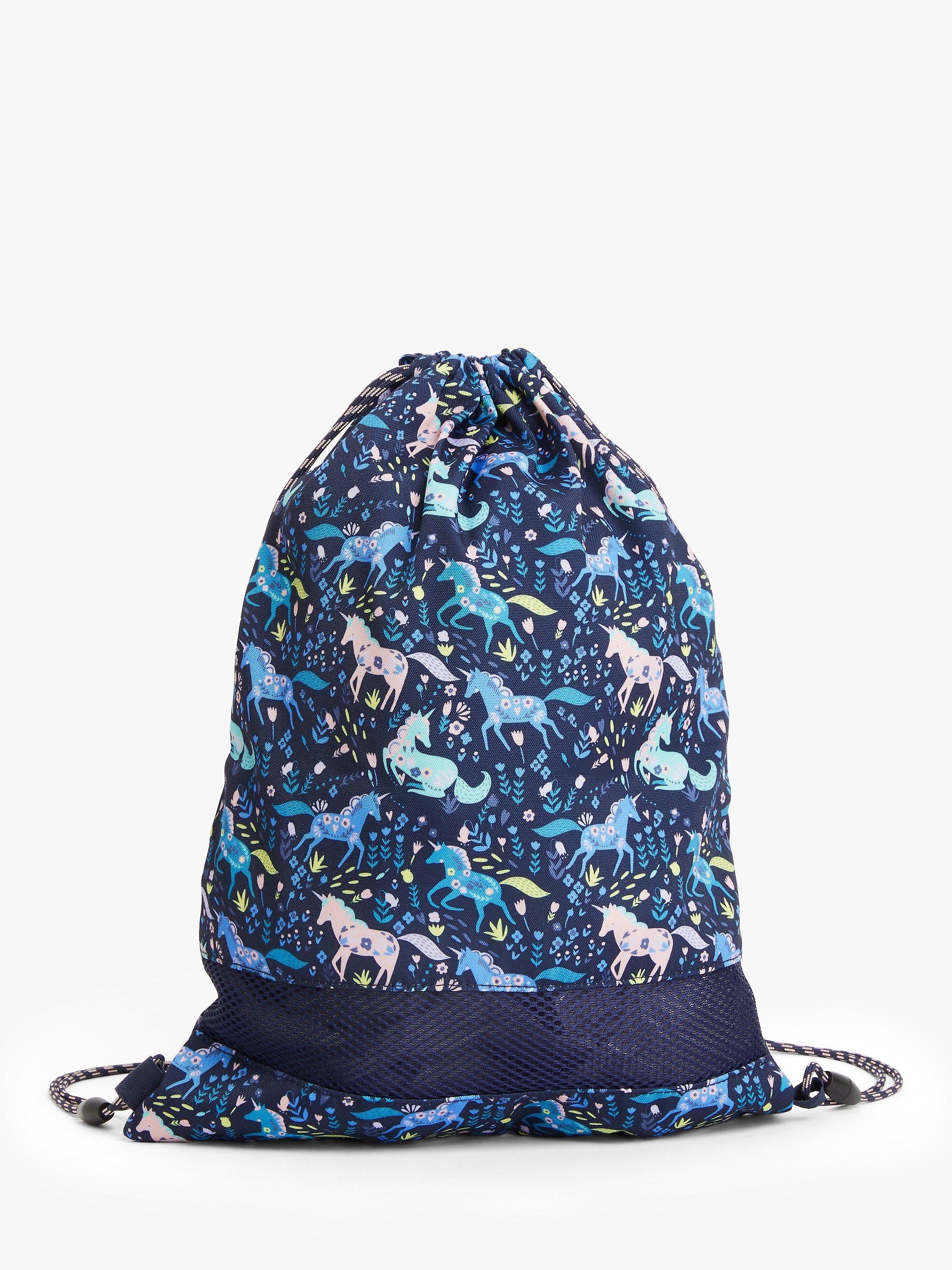 John Lewis Kids' Floral Unicorn Drawstring Bag, Blue