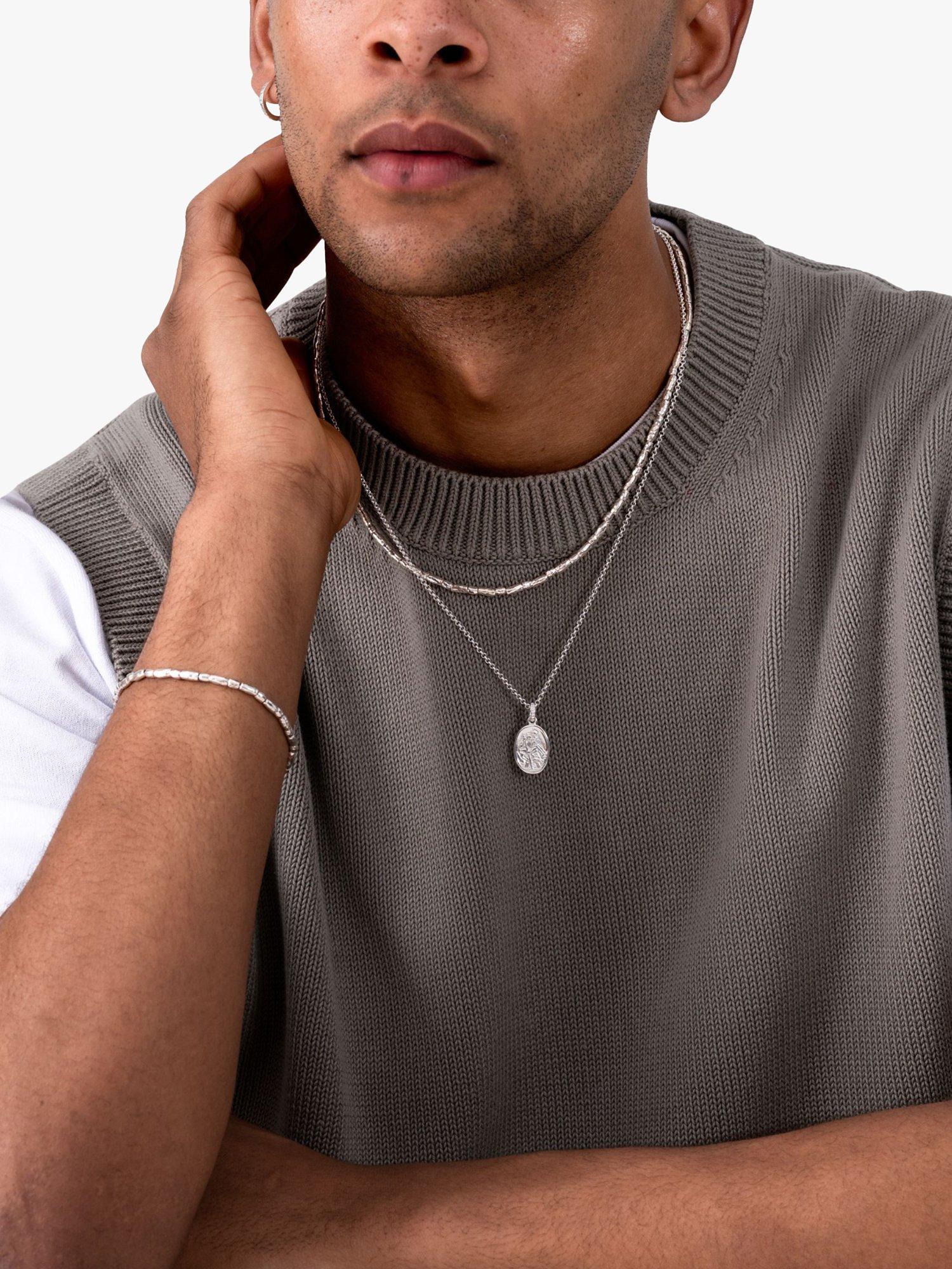 Product image 2 of 6, which shows Dower & Hall Men's Rice Nomad Beaded Collar Necklace, Silver