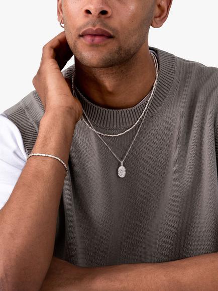 Dower & Hall Men's Rice Nomad Beaded Collar Necklace, Silver - view 2, Silver Silver