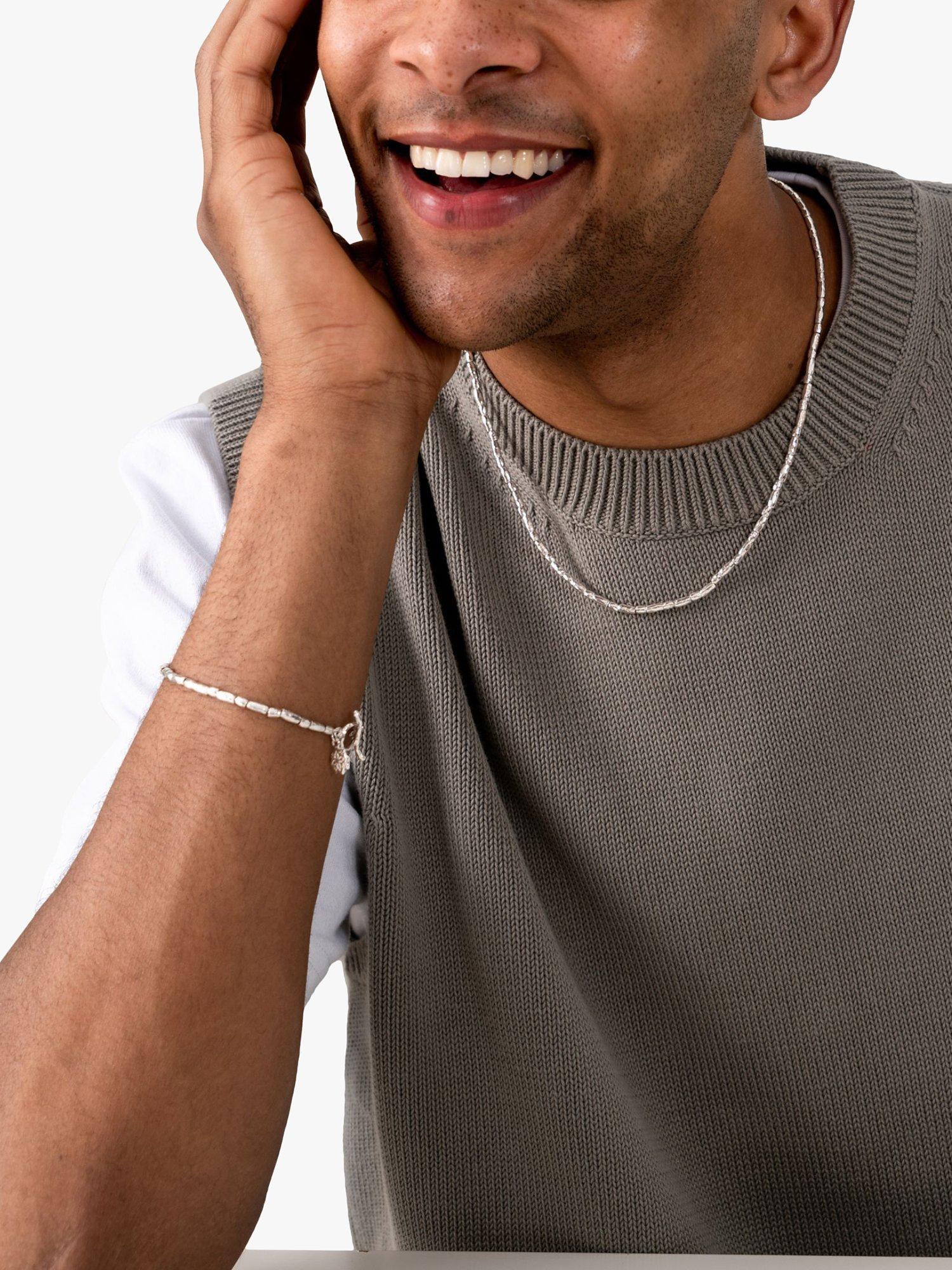 Product image 3 of 6, which shows Dower & Hall Men's Rice Nomad Beaded Collar Necklace, Silver