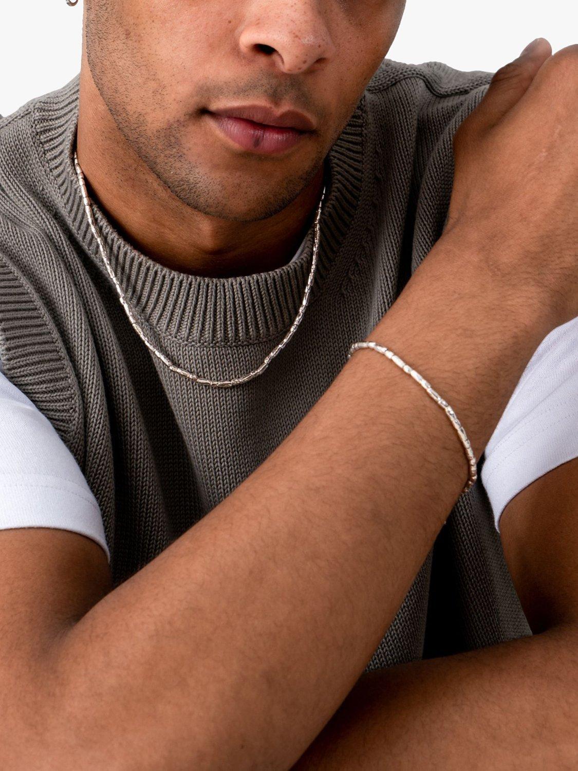 Product image 4 of 6, which shows Dower & Hall Men's Rice Nomad Beaded Collar Necklace, Silver