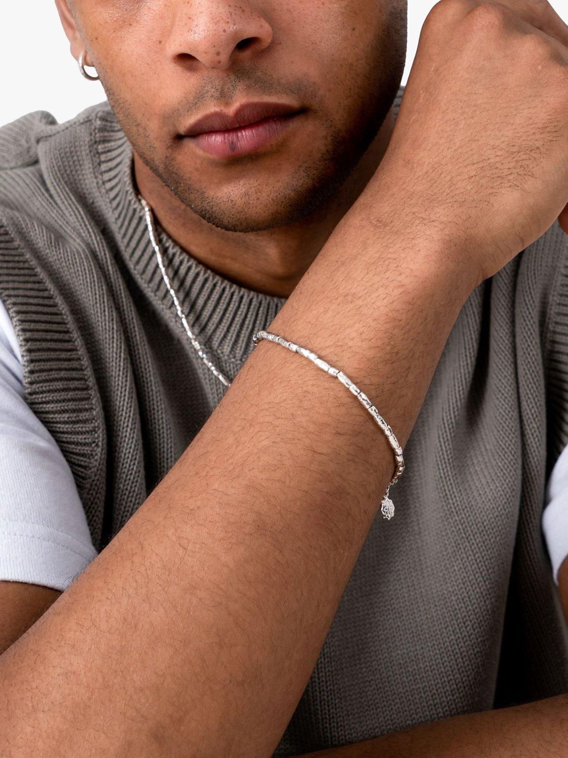 Product image 5 of 6, which shows Dower & Hall Men's Rice Nomad Beaded Collar Necklace, Silver