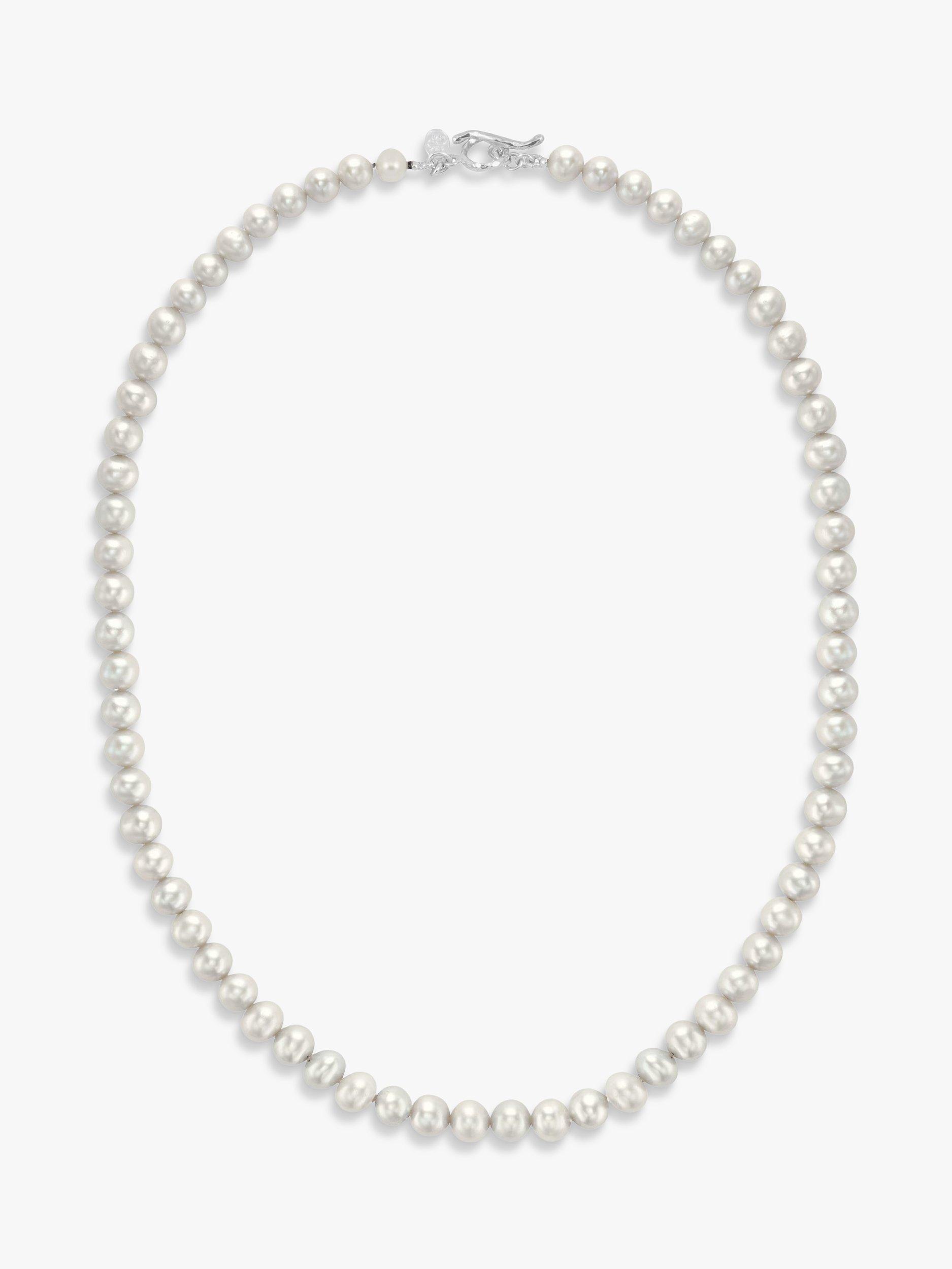 Product image 1 of 5, which shows Dower & Hall Men's Freshwater Pearl Collar Necklace, White/Silver