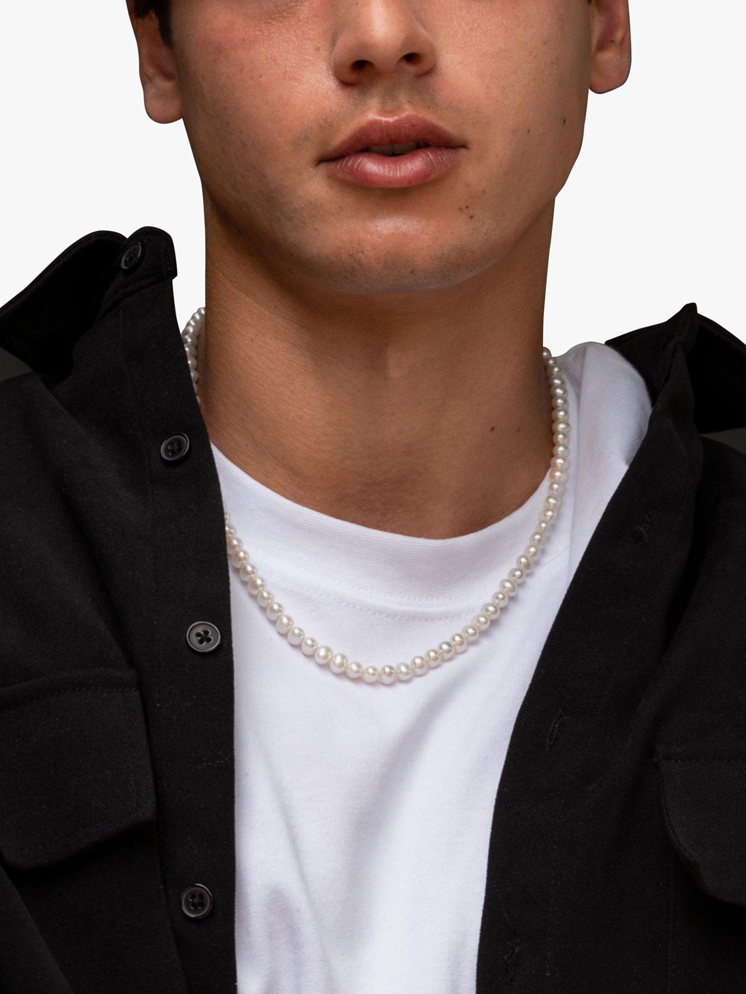 Product image 2 of 5, which shows Dower & Hall Men's Freshwater Pearl Collar Necklace, White/Silver