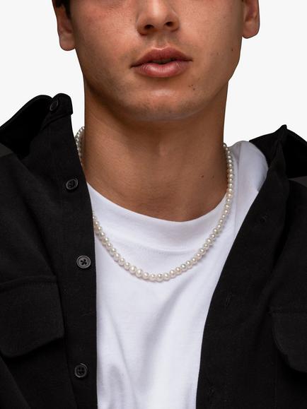 Dower & Hall Men's Freshwater Pearl Collar Necklace, White/Silver - view 2, White Natural