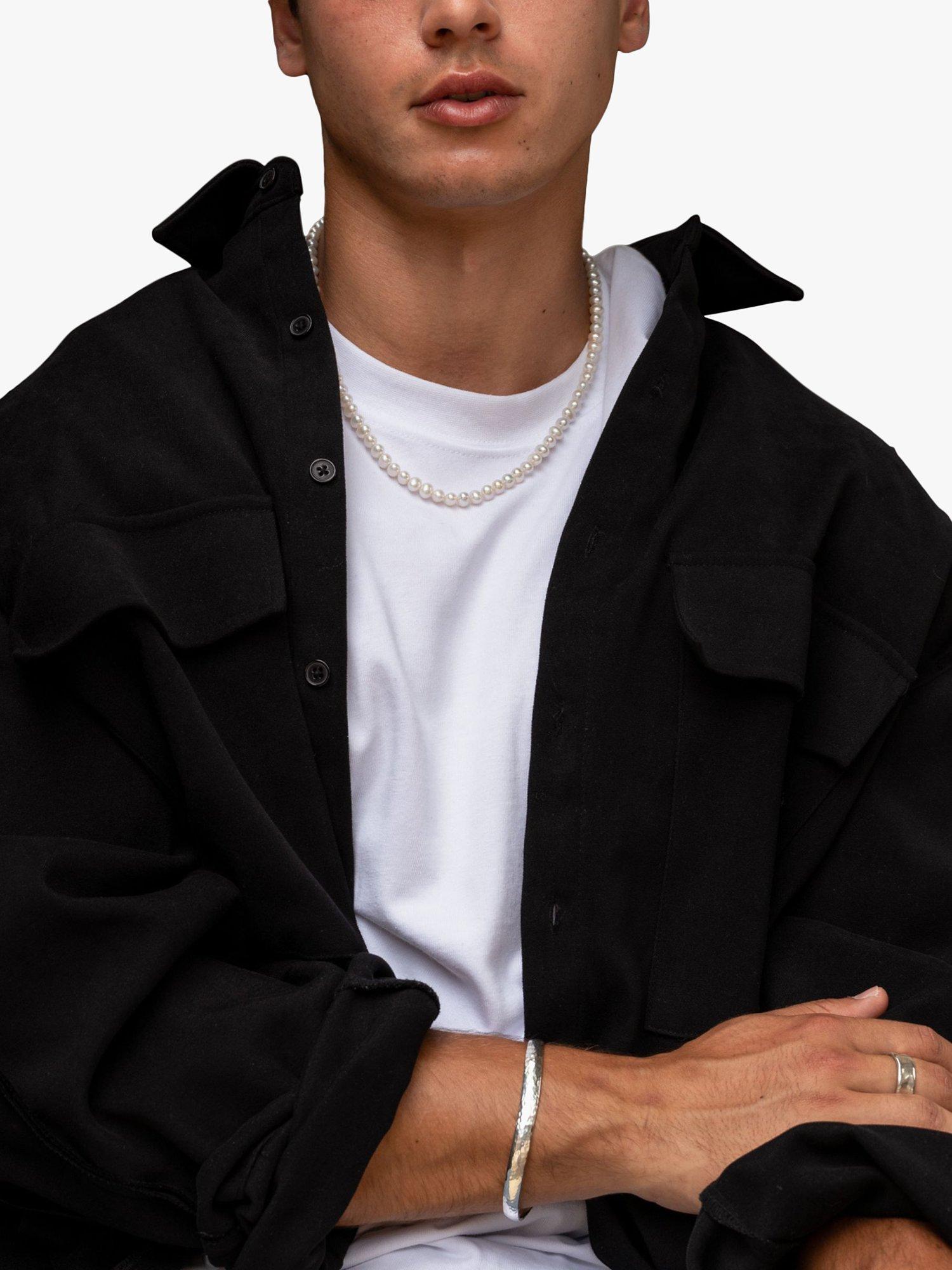 Product image 5 of 5, which shows Dower & Hall Men's Freshwater Pearl Collar Necklace, White/Silver