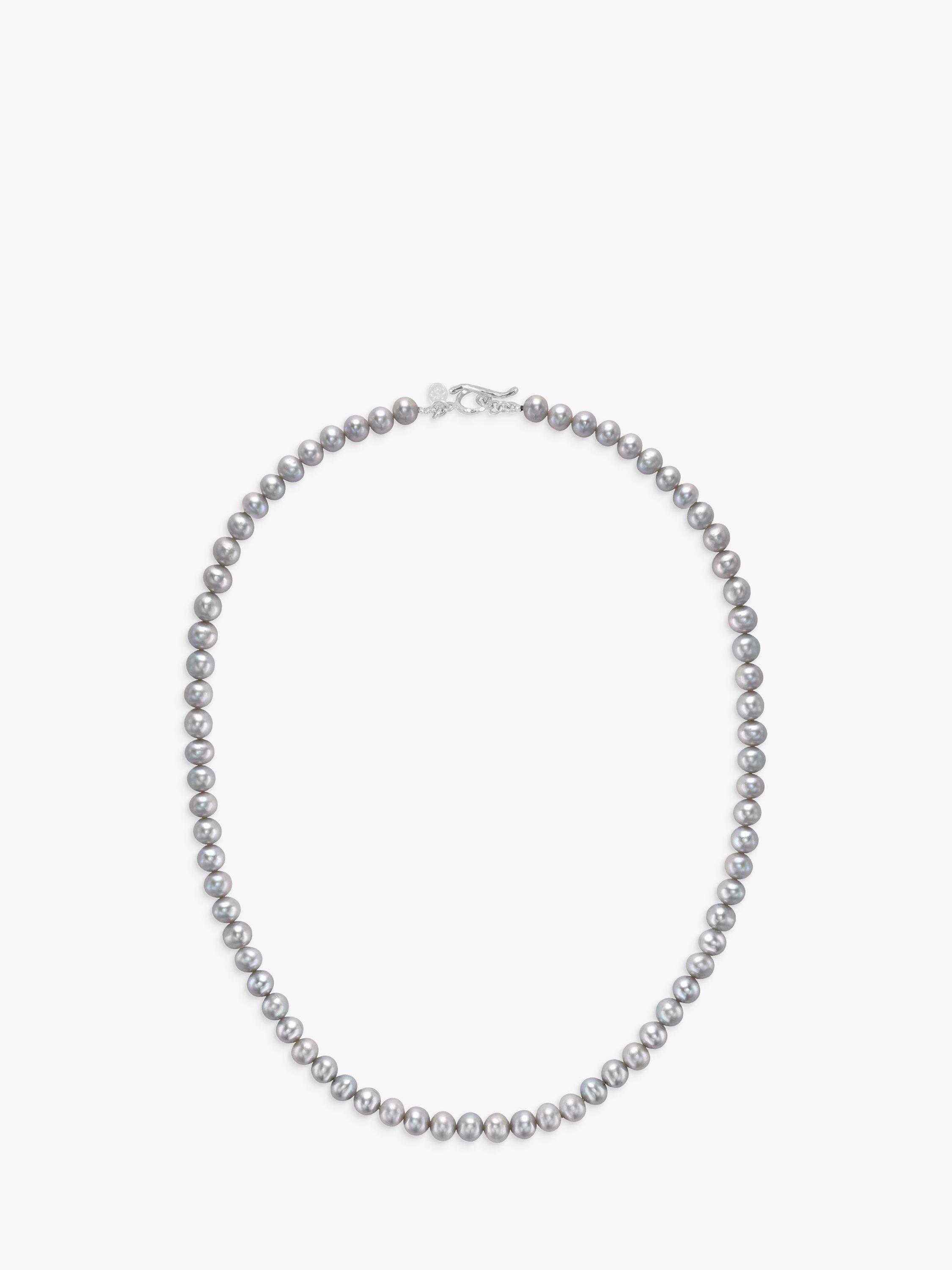 Product image 1 of 4, which shows Dower & Hall Men's Freshwater Pearl Collar Necklace, Dove Grey