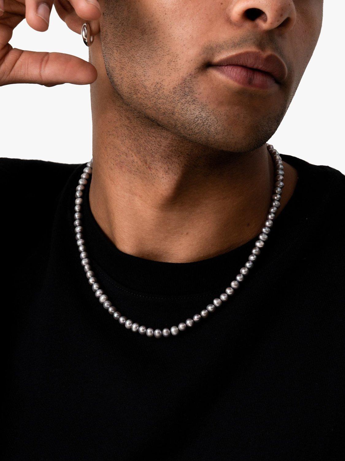 Product image 2 of 4, which shows Dower & Hall Men's Freshwater Pearl Collar Necklace, Dove Grey