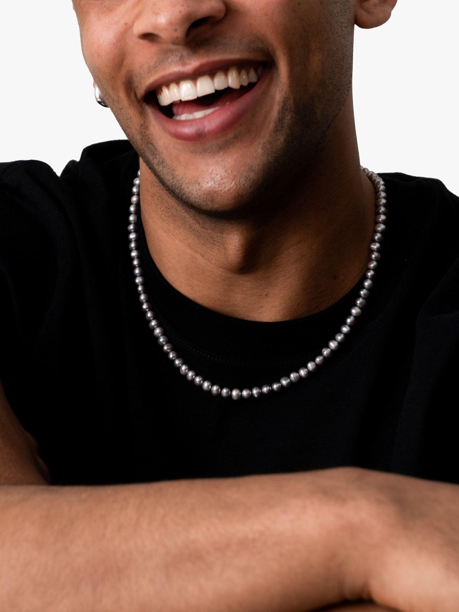 Product image 4 of 4, which shows Dower & Hall Men's Freshwater Pearl Collar Necklace, Dove Grey