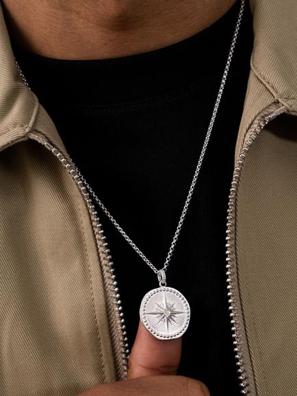 Dower & Hall Men's Large True North Story Necklace, Silver - view 2, Silver Silver