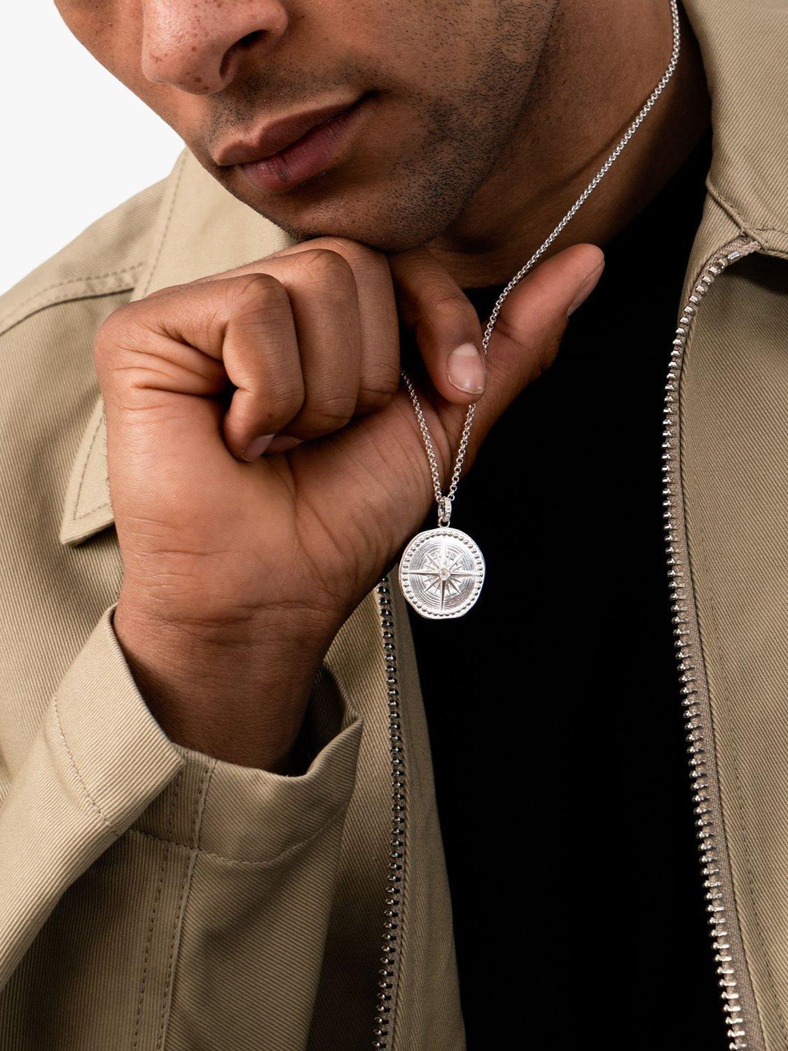 Product image 3 of 5, which shows Dower & Hall Men's Large True North Story Necklace, Silver