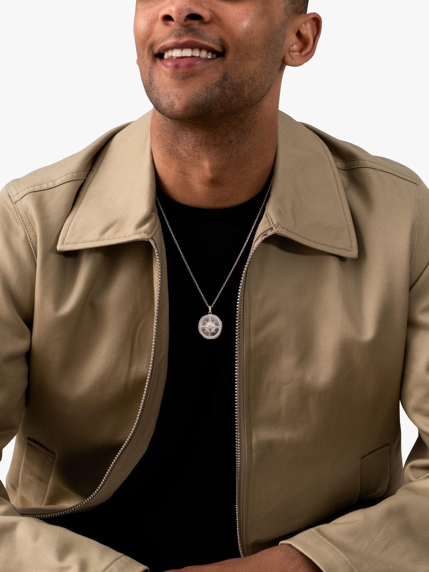 Product image 4 of 5, which shows Dower & Hall Men's Large True North Story Necklace, Silver