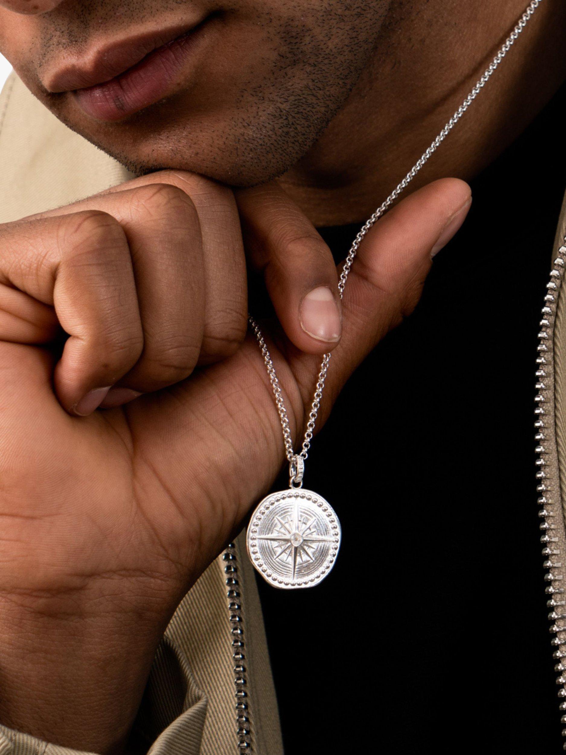 Product image 5 of 5, which shows Dower & Hall Men's Large True North Story Necklace, Silver