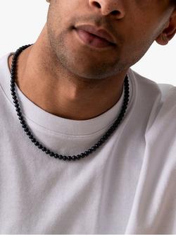 Dower & Hall Men's Freshwater Pearl Collar Necklace - view 2, Black Gloss