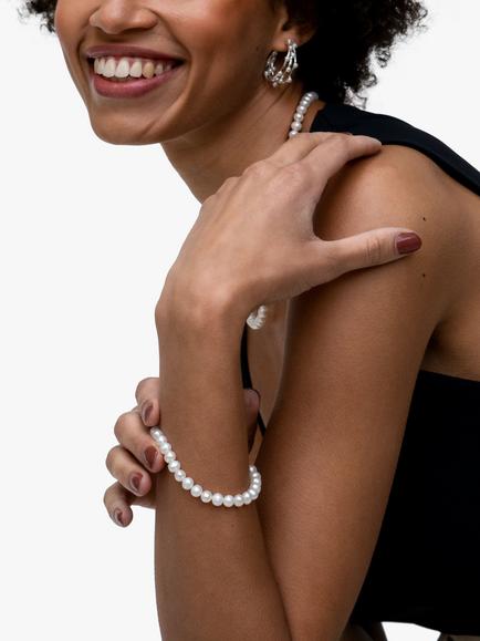 Dower & Hall Freshwater Pearl Bracelet, White/Silver - view 2, White Natural