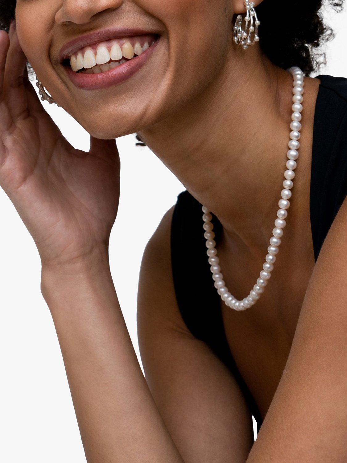 Product image 2 of 7, which shows Dower & Hall Freshwater Pearl Collar Necklace, White/Silver