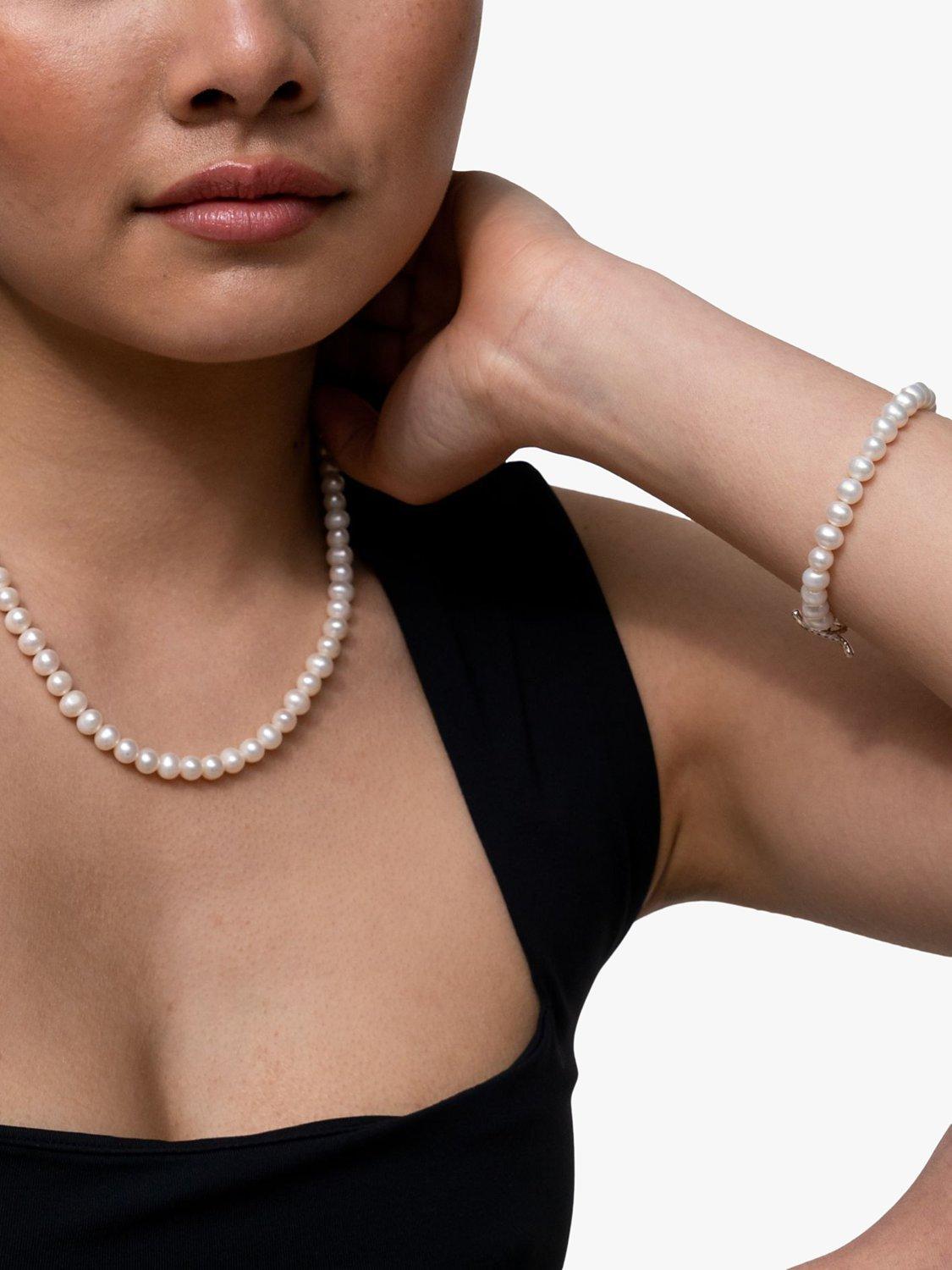 Product image 6 of 7, which shows Dower & Hall Freshwater Pearl Collar Necklace, White/Silver