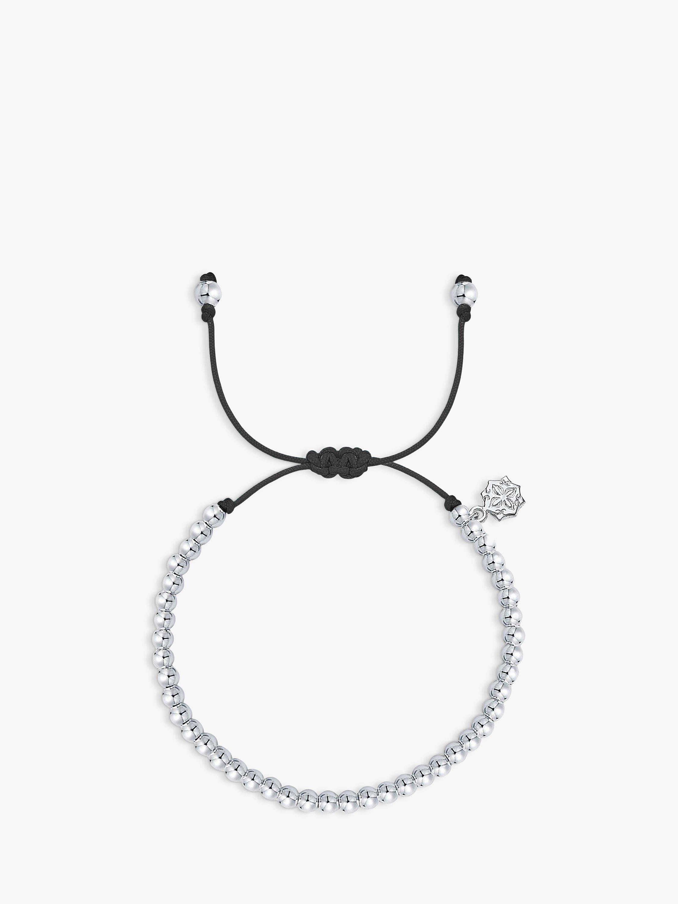 Product image 1 of 4, which shows Dower & Hall Men's Sterling Silver Misanga Beaded Bracelet, Silver/Black