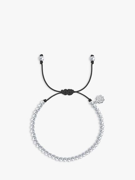 Dower & Hall Men's Sterling Silver Misanga Beaded Bracelet, Silver/Black, Silver