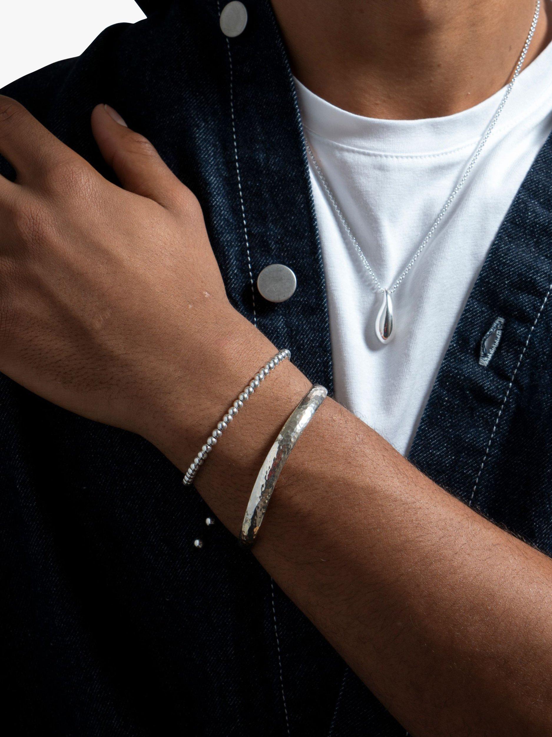 Product image 3 of 4, which shows Dower & Hall Men's Sterling Silver Misanga Beaded Bracelet, Silver/Black