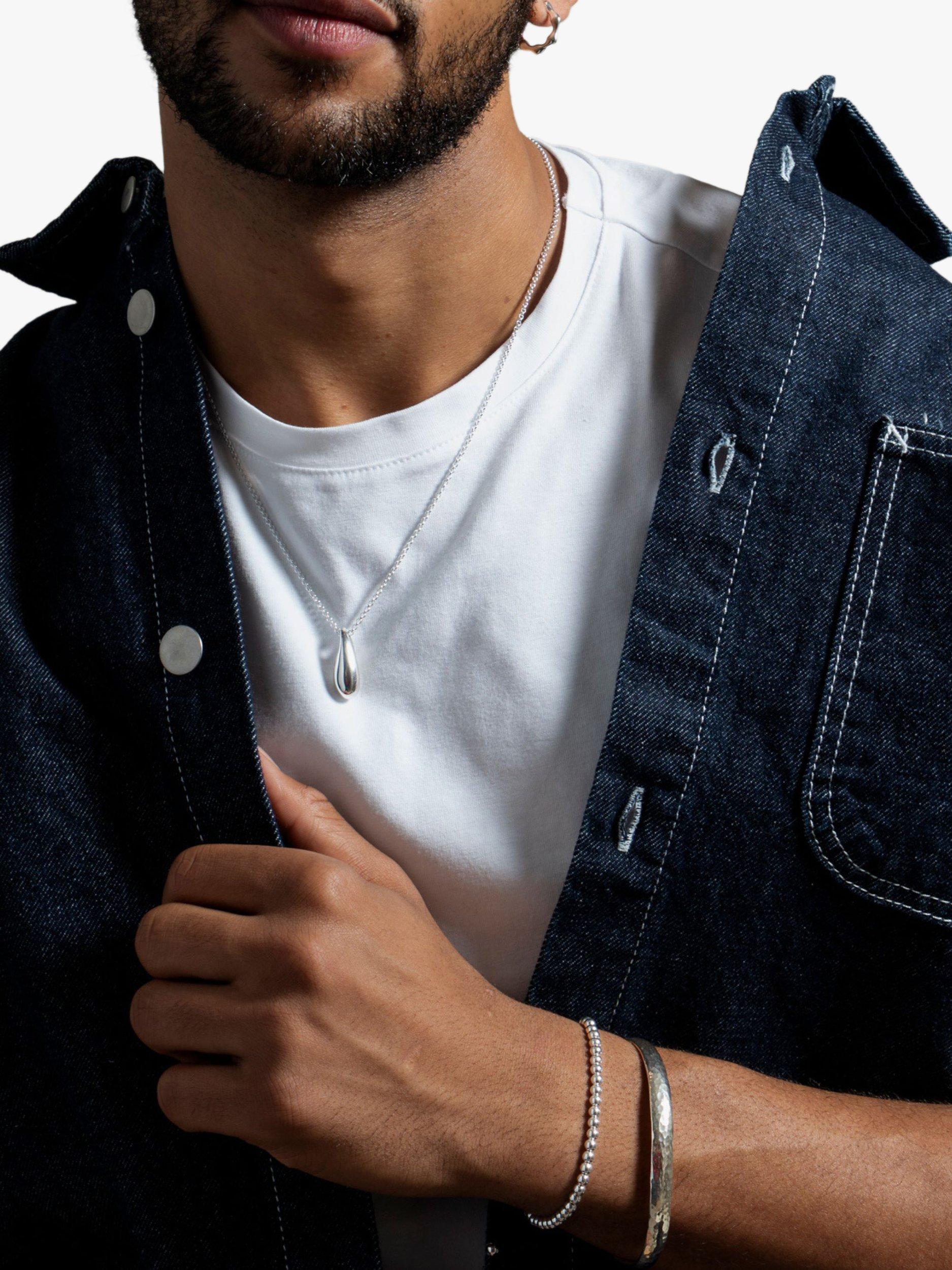 Product image 4 of 4, which shows Dower & Hall Men's Sterling Silver Misanga Beaded Bracelet, Silver/Black