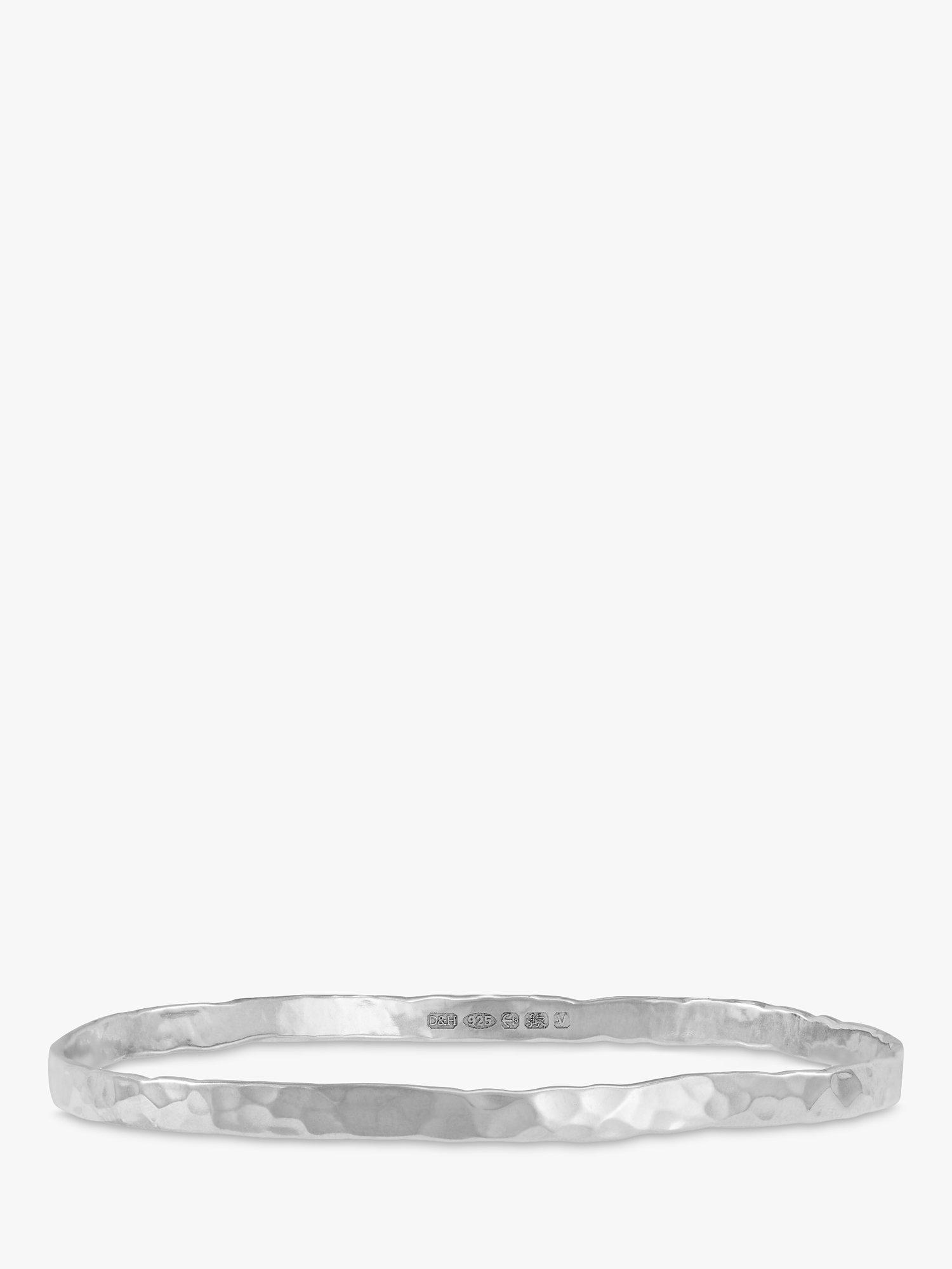 Product image 1 of 3, which shows Dower & Hall Men's Nomad 4mm Hammered Bangle, Silver, S/M