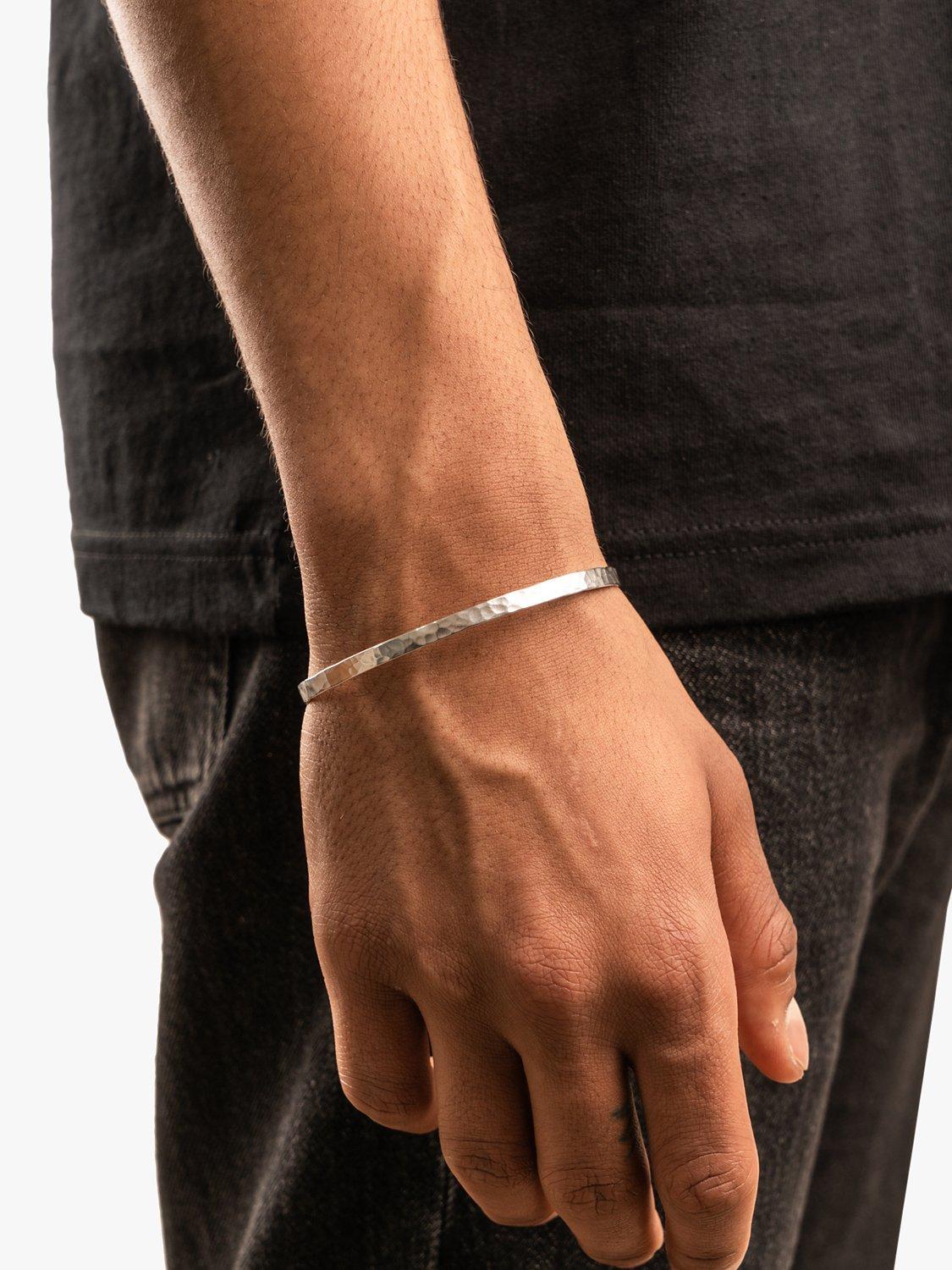 Product image 2 of 3, which shows Dower & Hall Men's Nomad 4mm Hammered Bangle, Silver, S/M