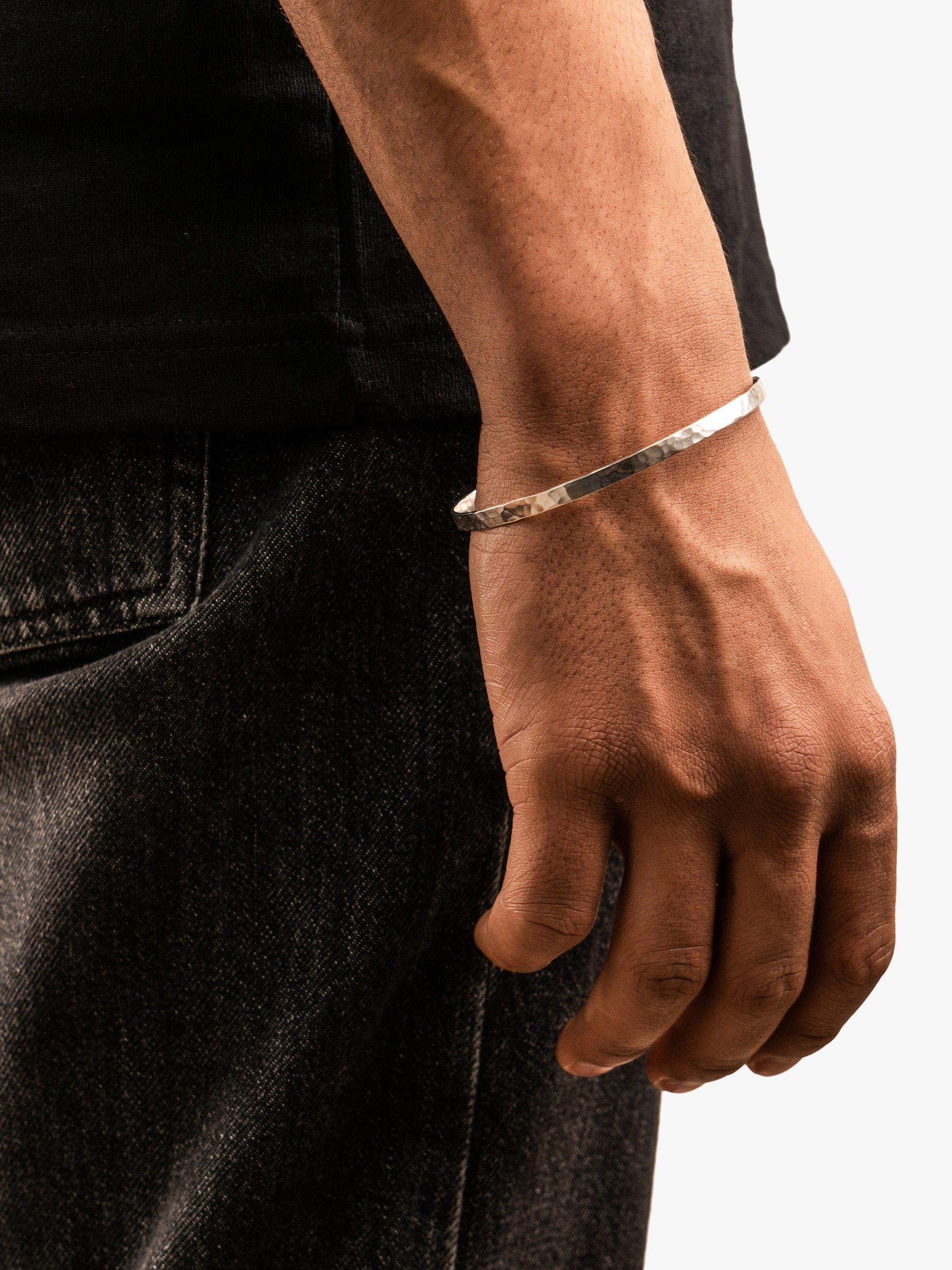 Product image 3 of 3, which shows Dower & Hall Men's Nomad 4mm Hammered Bangle, Silver, S/M