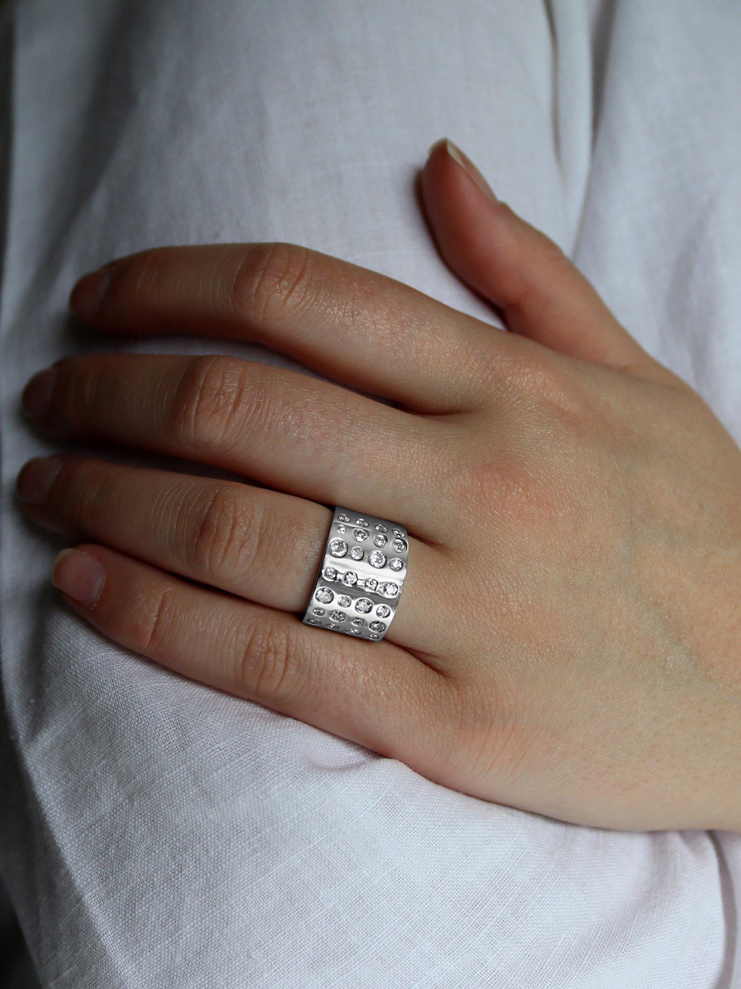 Product image 4 of 4, which shows Milton & Humble Jewellery Pre-Loved 18ct White Gold Diamond Wide Band Ring, Dated 2012