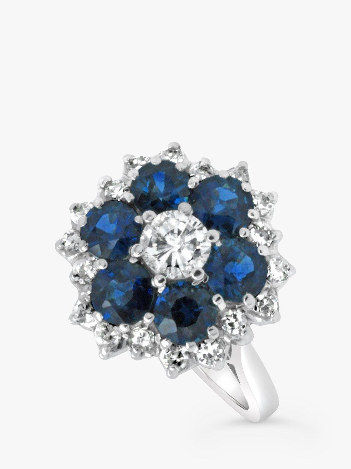 Product image 2 of 4, which shows Milton & Humble Jewellery Pre-Loved 18ct White Gold Sapphire & Diamond Cluster Ring, Dated 1975