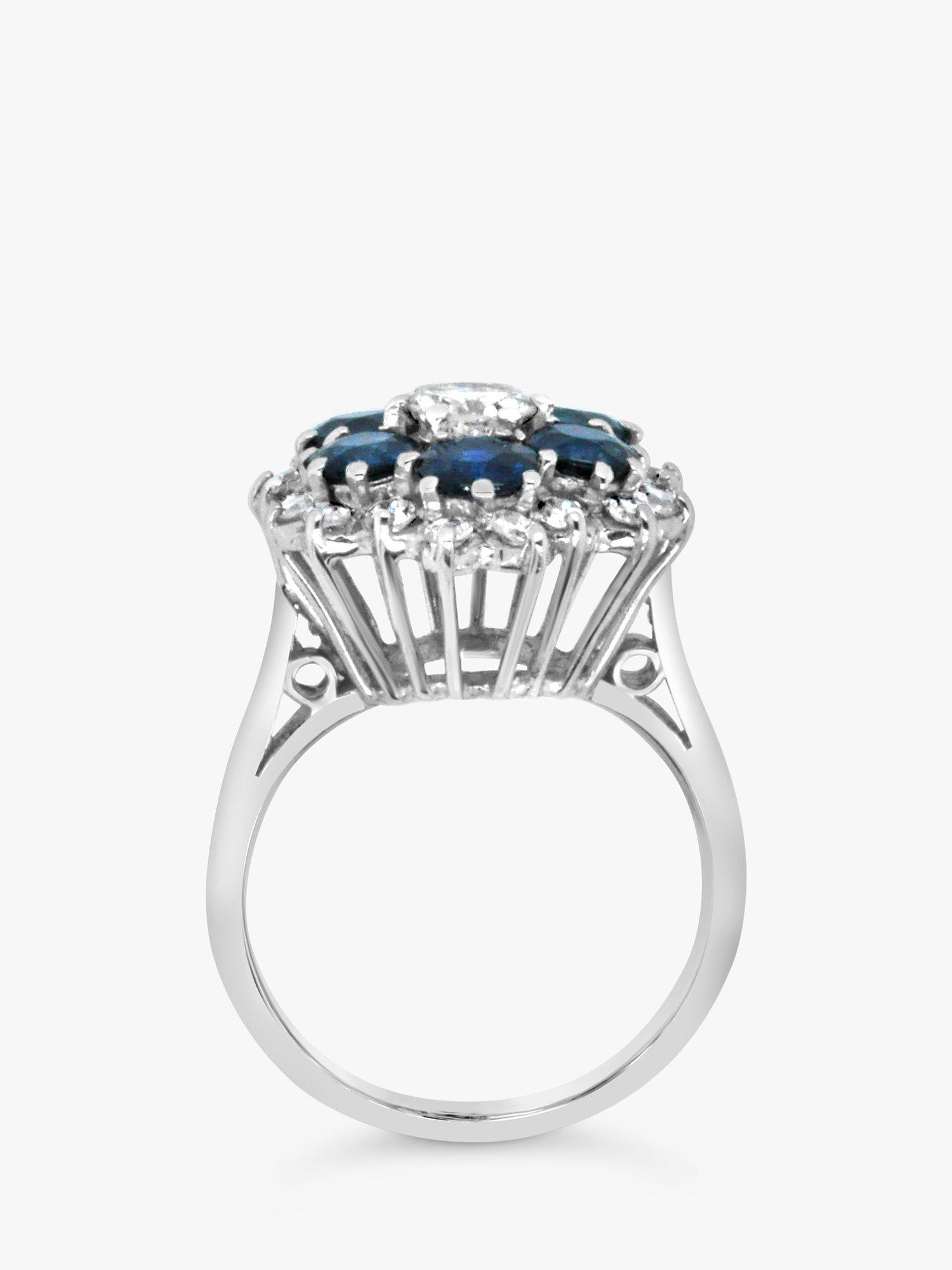 Product image 4 of 4, which shows Milton & Humble Jewellery Pre-Loved 18ct White Gold Sapphire & Diamond Cluster Ring, Dated 1975
