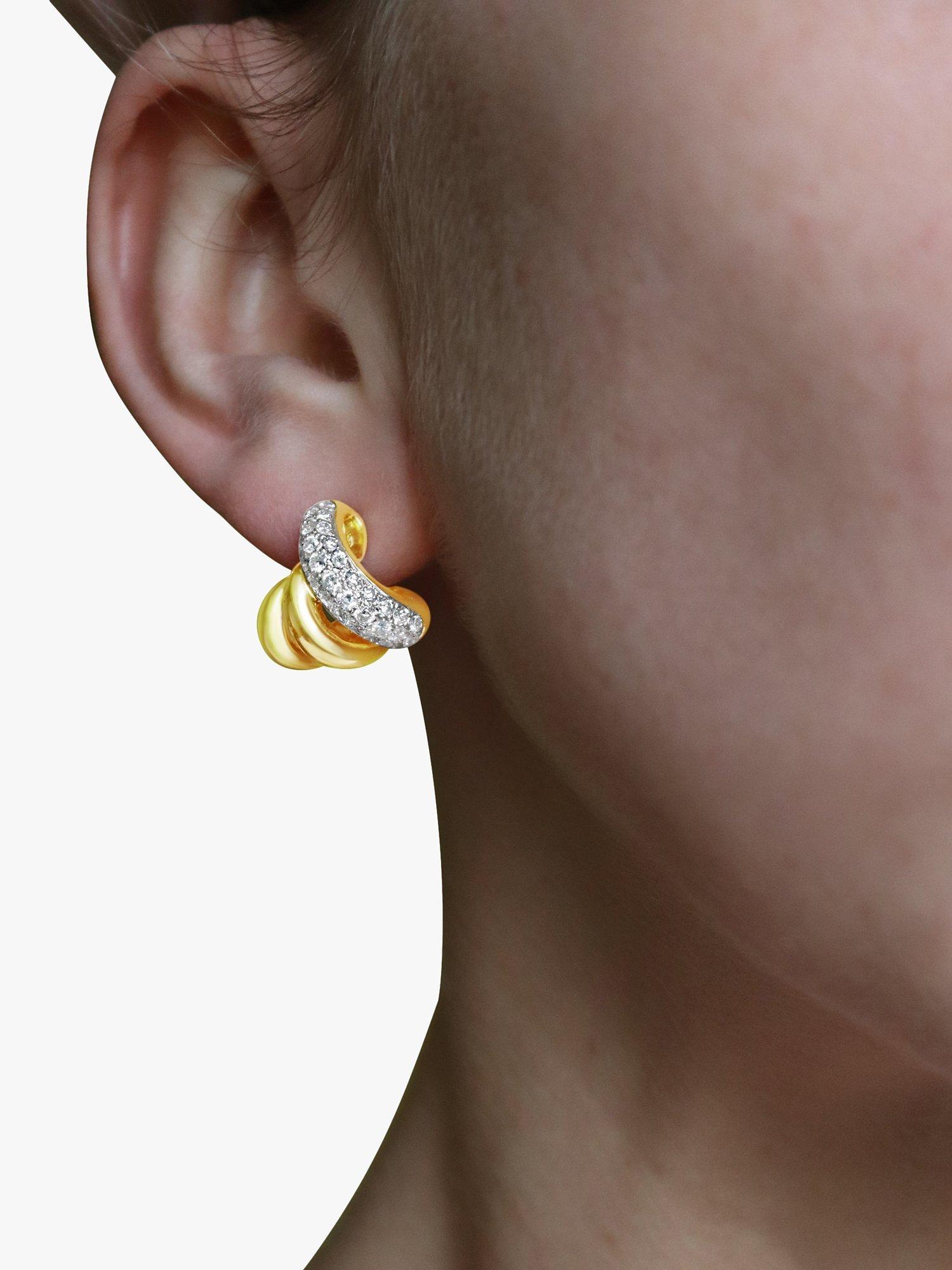 Product image 1 of 3, which shows Milton & Humble Jewellery Pre-Loved 18ct White & Yellow Gold Triple Strand Diamond Half Hoop Earrings, Dated Circa 2000s