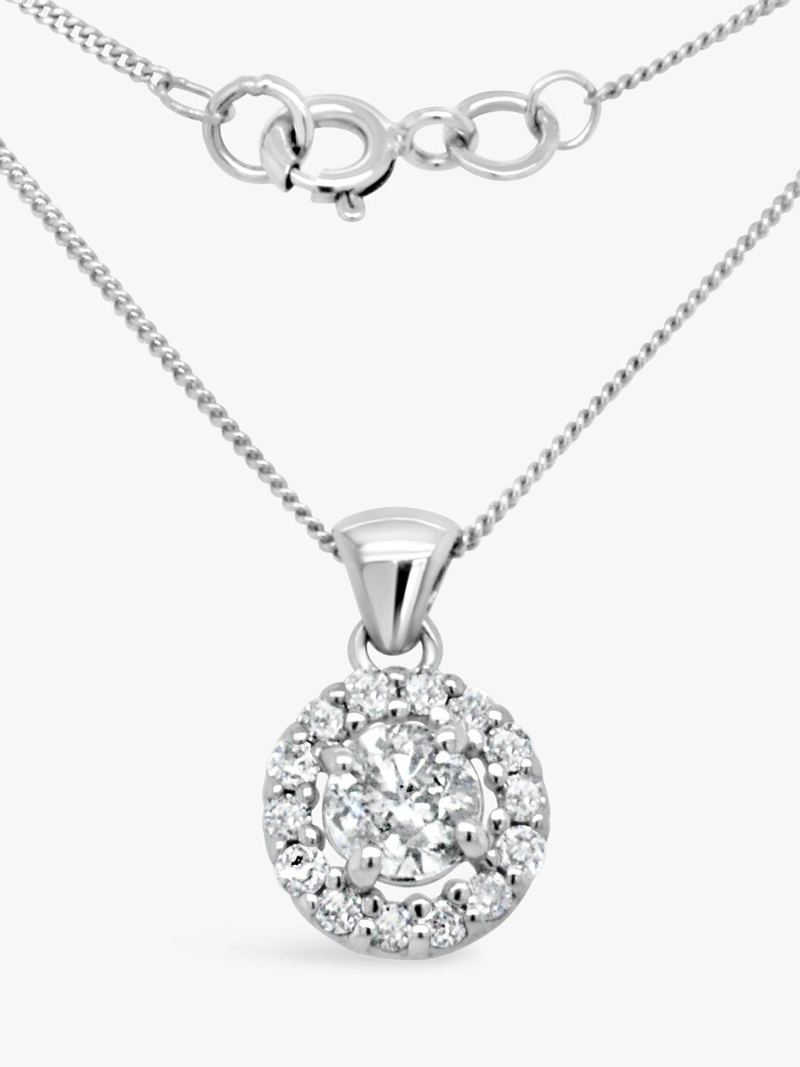 Product image 1 of 4, which shows Milton & Humble Jewellery Pre-Loved 14ct White Gold Halo Cluster Diamond Pendant Necklace