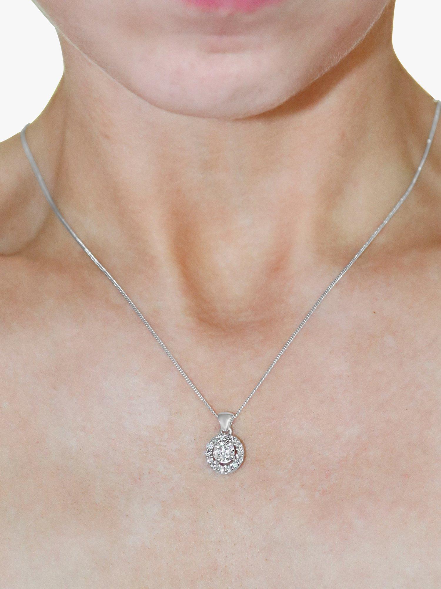Product image 4 of 4, which shows Milton & Humble Jewellery Pre-Loved 14ct White Gold Halo Cluster Diamond Pendant Necklace