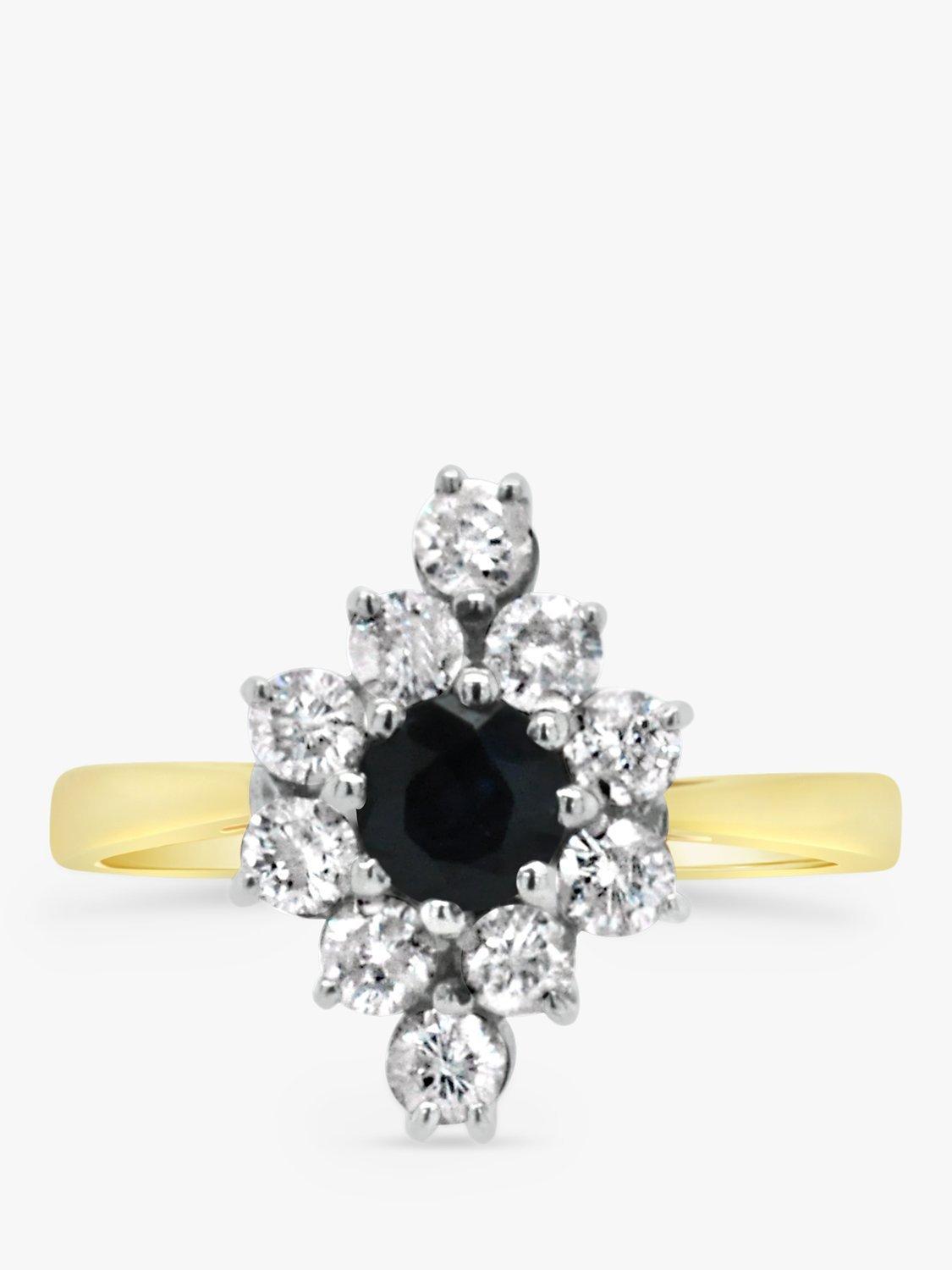 Product image 1 of 4, which shows Milton & Humble Jewellery Pre-Loved 18ct White & Yellow Gold Sapphire & Diamond Elongated Cluster Ring, Dated London 1979