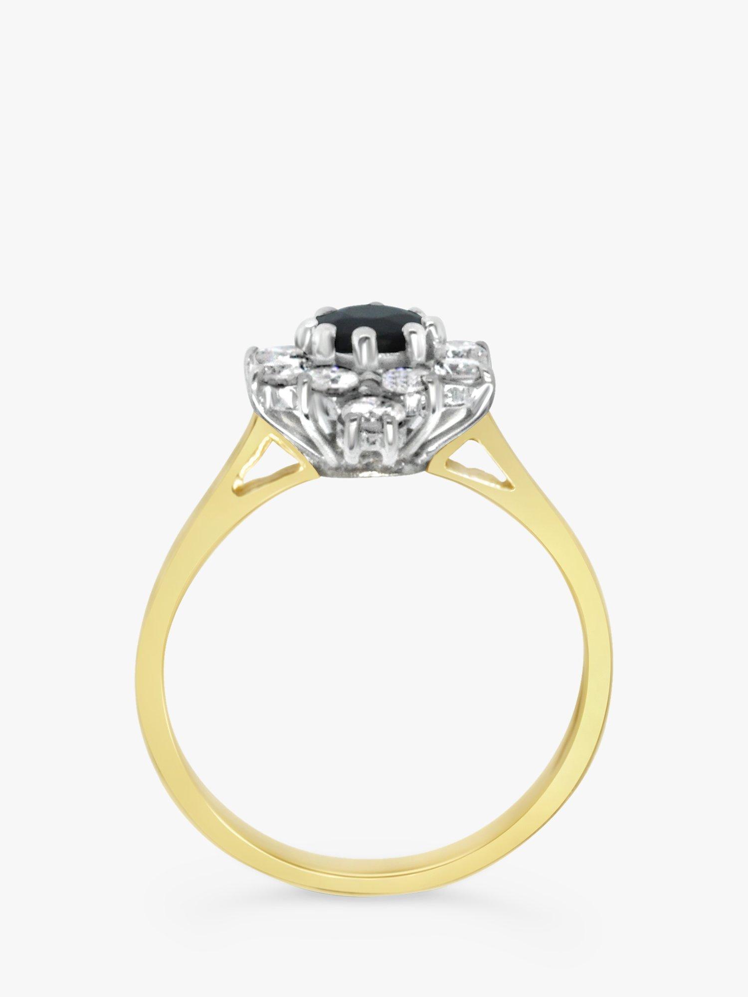 Product image 4 of 4, which shows Milton & Humble Jewellery Pre-Loved 18ct White & Yellow Gold Sapphire & Diamond Elongated Cluster Ring, Dated London 1979
